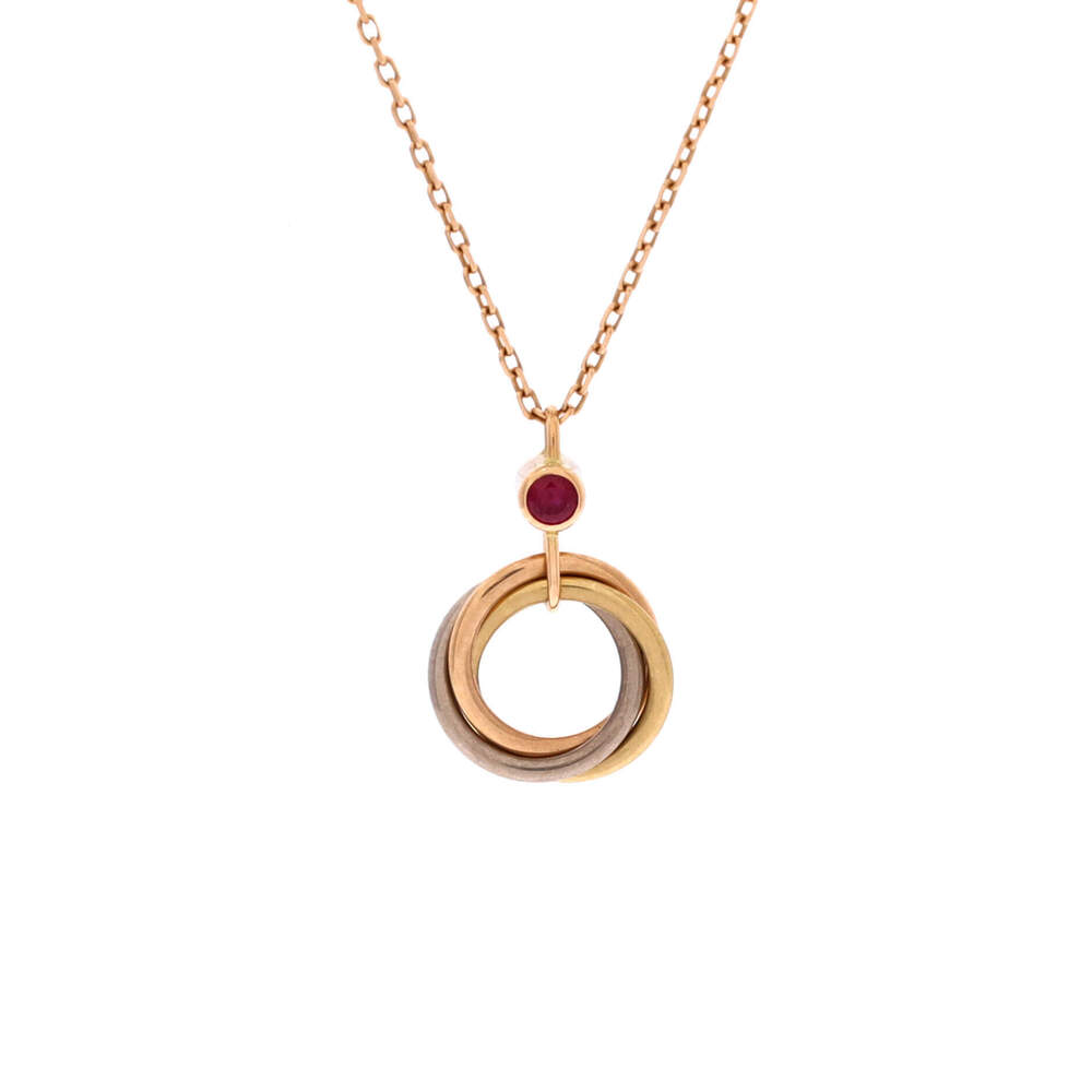 Cartier Trinity Pendant Necklace 18K Tricolor Gold and Ruby